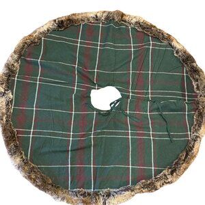 Green Plaid Tree Skirt Faux Fur Trim Round Merry Moments Classic Christmas